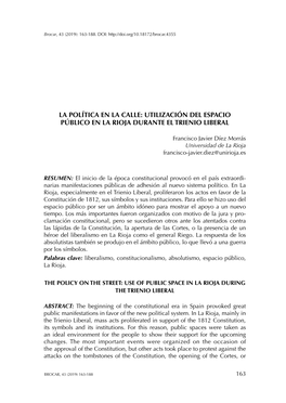 La Política En La Calle: Utilización Del Espacio Público En La Rioja Durante El Trienio Liberal