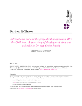 International Aid and the Geopolitical Imagination After the Cold War: a Case Study of Development Aims and Aid Policies for Post-Soviet Russia