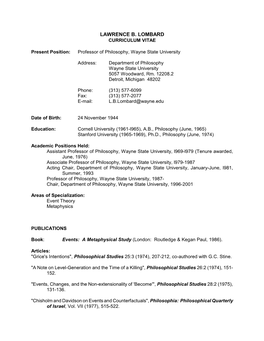 Lawrence B. Lombard Curriculum Vitae