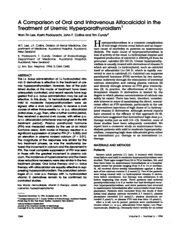 A Comparison of Oral and Intravenous Alfacalcidol in the Treatment of U Rem Ic Hyperpa Rathyroid