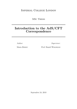 Introduction to the Ads/CFT Correspondence