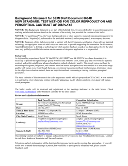 Background Statement for SEMI Draft Document 5634D NEW STANDARD: TEST METHOD for COLOR REPRODUCTION and PERCEPTUAL CONTRAST of DISPLAYS