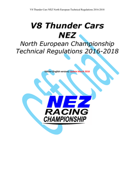 V8 Thunder Cars NEZ North European Technical Regulations 2016-2018