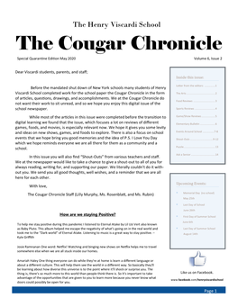 The Cougar Chronicle Special Quarantine Edition May 2020 Volume 6, Issue 2