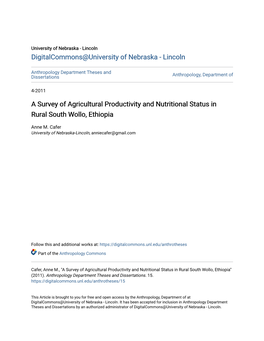 A Survey of Agricultural Productivity and Nutritional Status in Rural South Wollo, Ethiopia
