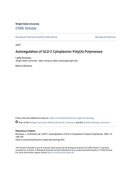 Autoregulation of GLD-2 Cytoplasmic Poly(A) Polymerase