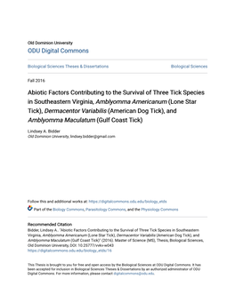 Abiotic Factors Contributing to the Survival of Three Tick Species In