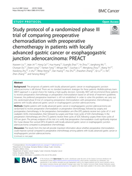 Study Protocol of a Randomized Phase III Trial of Comparing Preoperative