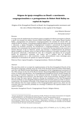 Origens Da Igreja Evangélica No Brasil: O Movimento Congregacionalista E O Protagonismo De Robert Reid Kalley Na Capital Do Império