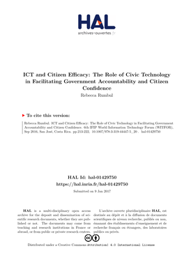ICT and Citizen Efficacy: the Role of Civic Technology in Facilitating Government Accountability and Citizen Confidence