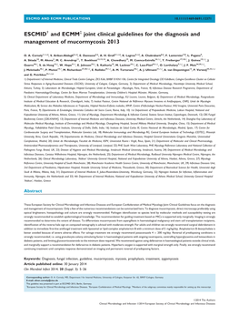 ESCMID and ECMM Joint Clinical Guidelines for the Diagnosis and Management of Mucormycosis 2013