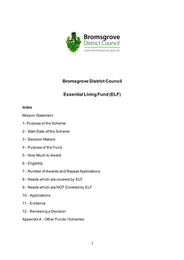 Bromsgrove District Council Essential Living Fund (ELF)