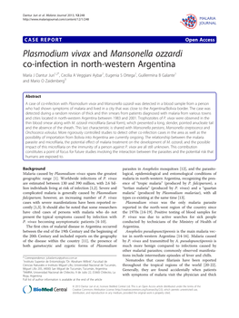 Plasmodium Vivax and Mansonella Ozzardi Co-Infection in North-Western Argentina