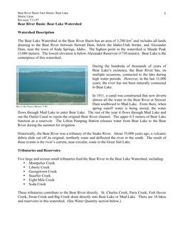 1 Bear River Basin: Bear Lake Watershed Watershed Description