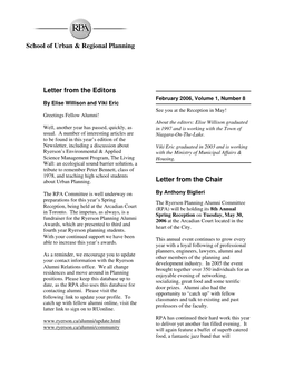 School of Urban & Regional Planning Letter from the Editors