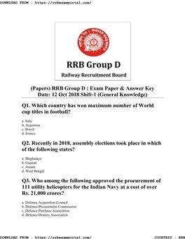 12 Oct 2018 Shift-1 (General Knowledge)