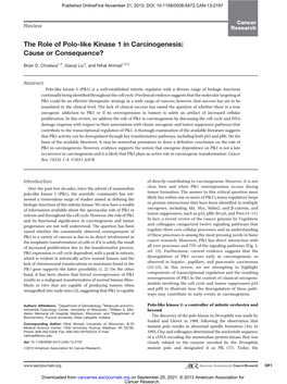 The Role of Polo-Like Kinase 1 in Carcinogenesis: Cause Or Consequence?