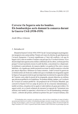 Cervera I La Segarra Sota Les Bombes. Els Bombardejos Aeris Damunt La Comarca Durant La Guerra Civil (1938-1939)