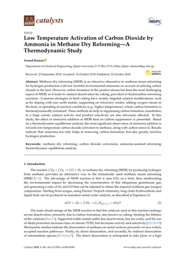Low Temperature Activation of Carbon Dioxide by Ammonia in Methane Dry Reforming—A Thermodynamic Study