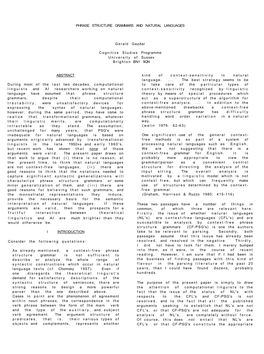 Phrase Structure Grammars and Natural Languages