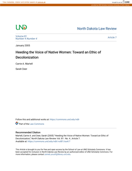 Heeding the Voice of Native Women: Toward an Ethic of Decolonization