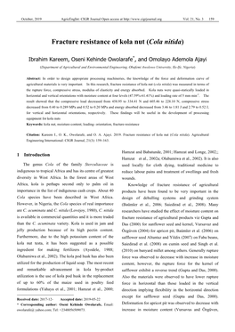 Fracture Resistance of Kola Nut (Cola Nitida)