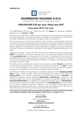 ZAGREBAČKI HOLDING D.O.O. (Incorporated with Limited Liability in the Republic of Croatia) €300,000,000 5.50 Per Cent