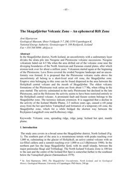 The Skagafjörður Volcanic Zone – an Ephemeral Rift Zone