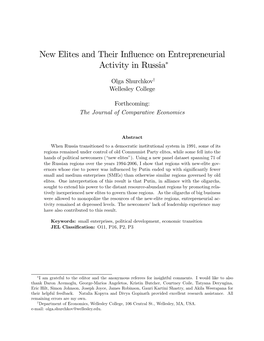 New Elites and Their Influence on Entrepreneurial Activity in Russia*