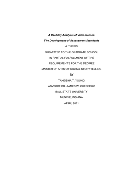 TITLE PAGE a Usability Analysis of Video Games