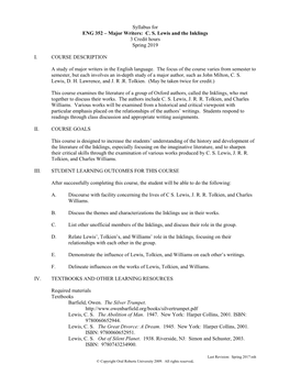 Syllabus for ENG 352 – Major Writers: C