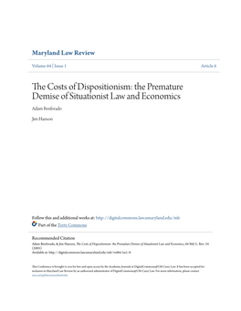 The Costs of Dispositionism: the Premature Demise of Situationist Law and Economics, 64 Md