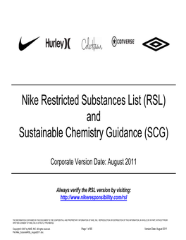 Nike Restricted Substances List (RSL) and Sustainable Chemistry Guidance (SCG)