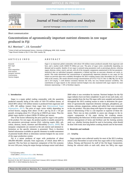 Concentrations of Agronomically Important Nutrient Elements in Raw Sugar Produced in Fiji ⁎ R.J