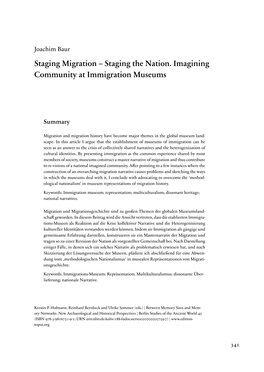 Staging Migration – Staging the Nation. Imagining Community at Immigration Museums