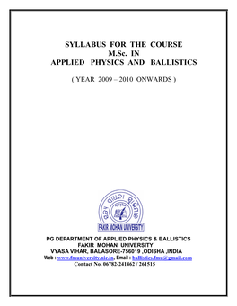 SYLLABUS for the COURSE M.Sc. in APPLIED PHYSICS and BALLISTICS