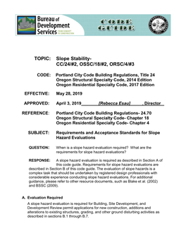 Requirements and Acceptance Standards for Slope Hazard Evaluations