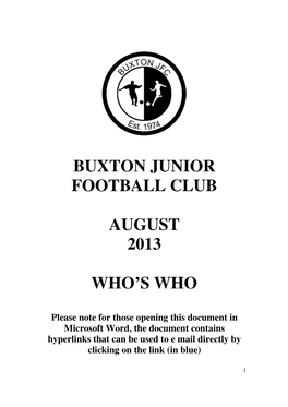 Buxton Junior Football Club August 2013 Who's