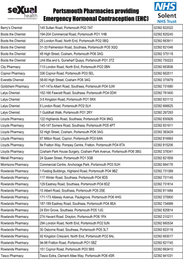 Portsmouth Pharmacies Providing Emergency Hormonal Contraception (EHC)