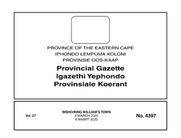 Provincial Gazette Igazethi Yephondo Provinsiale Koerant