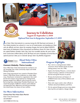 Journey to Uzbekistan August 22-September 2, 2019 Optional Post-Tour to Kyrgyzstan: September 2-7, 2019