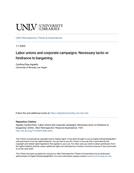 Labor Unions and Corporate Campaigns: Necessary Tactic Or Hindrance to Bargaining