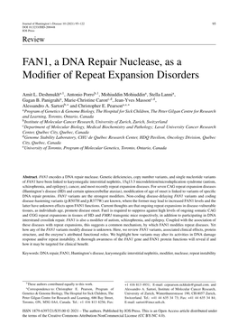 FAN1, a DNA Repair Nuclease, As a Modifier of Repeat Expansion Disorders