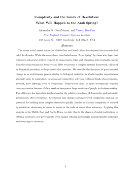 Complexity and the Limits of Revolution: What Will Happen to the Arab Spring?