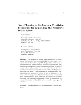 Story Planning As Exploratory Creativity: Techniques for Expanding the Narrative Search Space