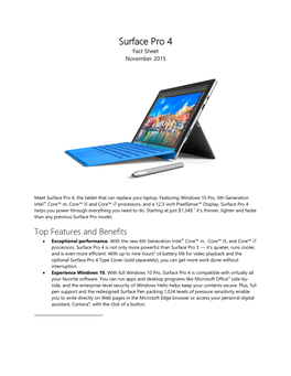 Surface Pro 4 Fact Sheet November 2015