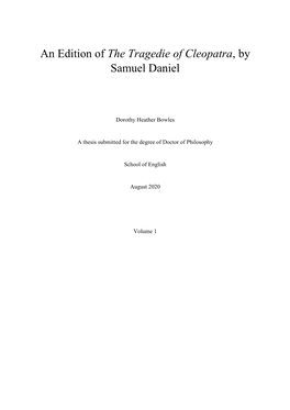 An Edition of the Tragedie of Cleopatra, by Samuel Daniel