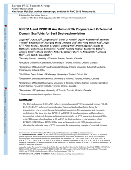 RPRD1A and RPRD1B Are Human RNA Polymerase II C-Terminal Domain Scaffolds for Ser5 Dephosphorylation