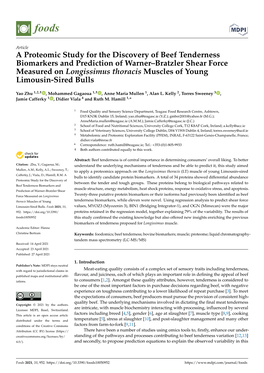 A Proteomic Study for the Discovery of Beef Tenderness Biomarkers And