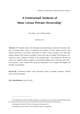 A Contractual Analysis of State Versus Private Ownership1